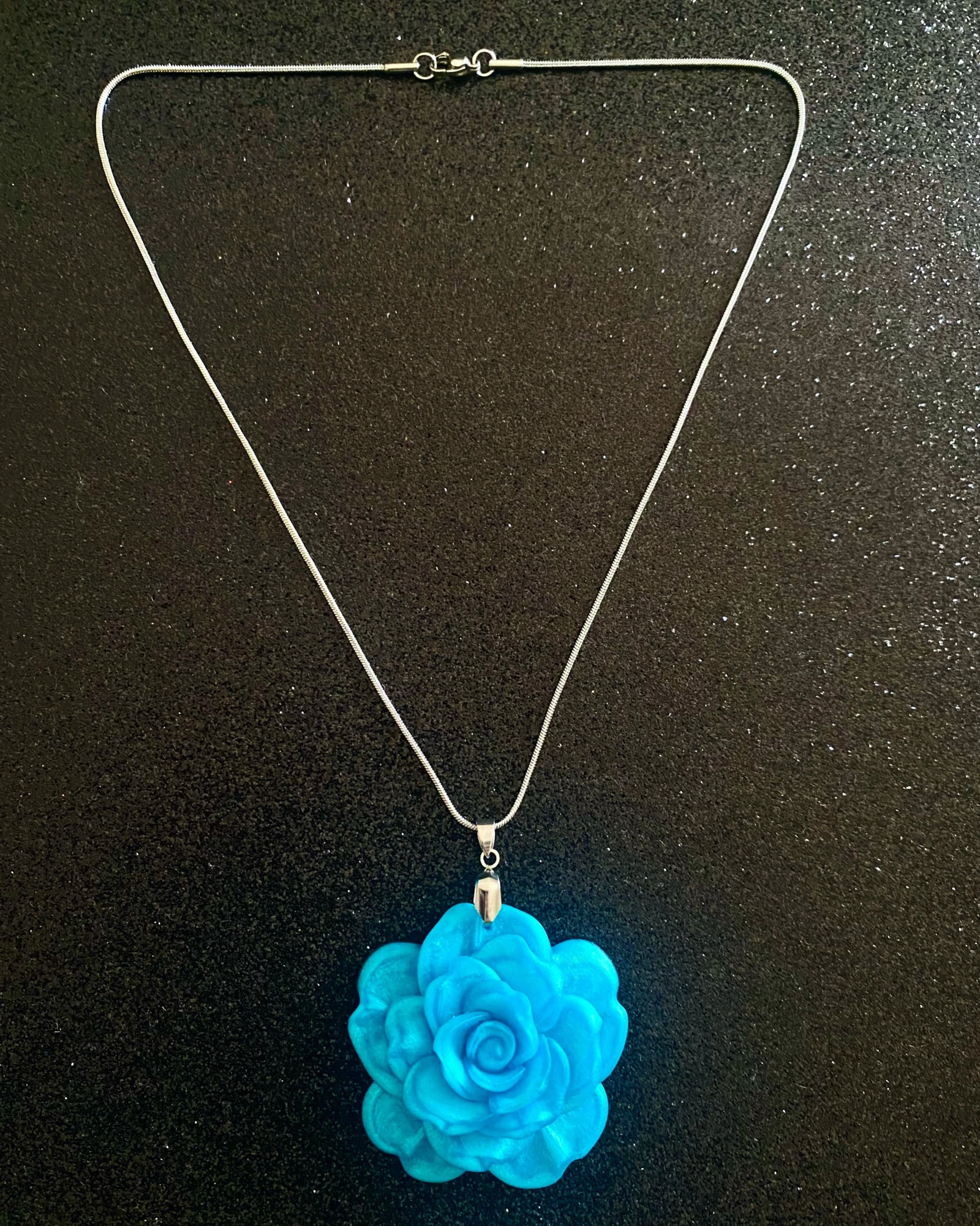 Collar Colgante Flor Rosa Azul Turquesa 3D - Estilo Coquette / Y2K - Cadena Acero Inoxidable – photo 2